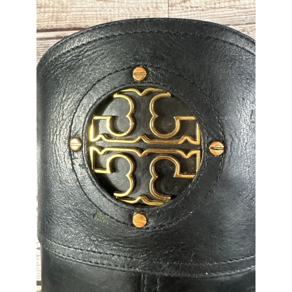 Tory Burch Kiernan 35MM Riding Tumbled Leather Boots sz 6 color Black - Picture 7 of 11